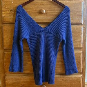 Royal Blue Ribbed Off-Shoulder Sweater | Made in Italy | Flare Sleeve